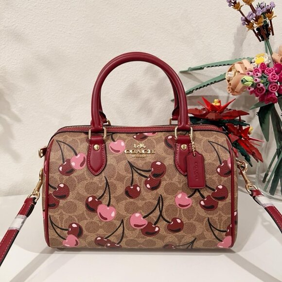 Coach Rowan Satchel Bag In Signature Canvas With Cherry Print CY692 - Picture 1 of 5